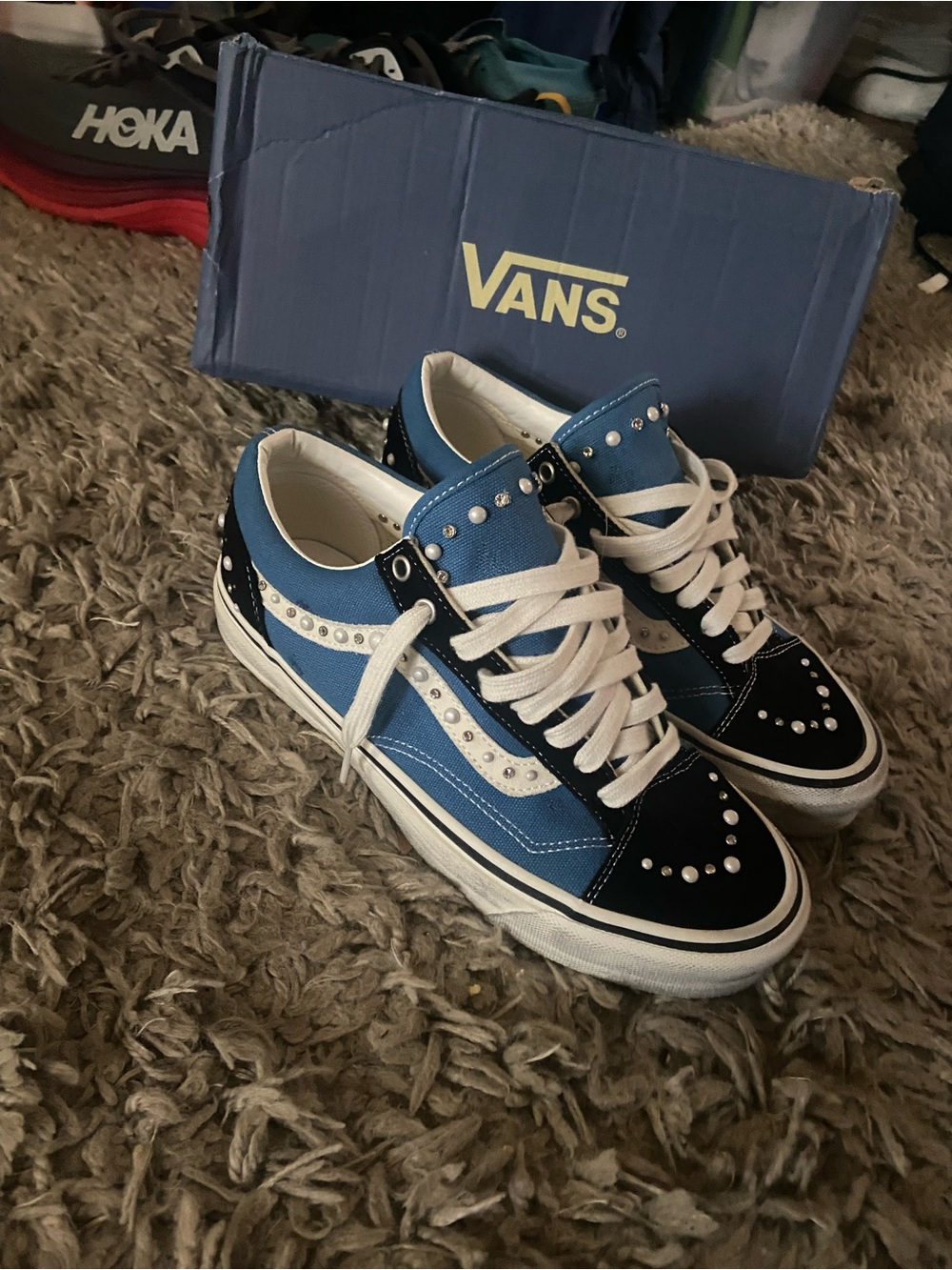 Vans Blue & Black Studded Old Skool Sneakers